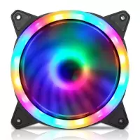 RGB光圈极光环日食主机LED水冷变色12cm静音散热台式电脑机箱风扇 内外光彩虹色