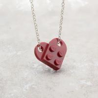 TFBOYS周边王俊凯王源易烊千玺同款简约时尚名字项链男女吊坠学生 心形积木[红色] 送人小礼盒包装