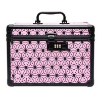 小号双层家用沐足箱珠宝箱中号化妆包纹绣箱水乳面霜收纳箱 1700#粉红三角纹(黑边密码锁)