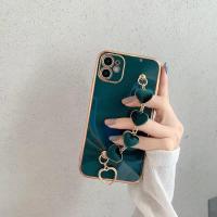 简约腕带手链12/11pro max苹果x手机壳iPhone8plus/6电镀xs/xr软7 祖母绿+绿色爱心手链 苹果