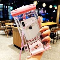 流沙气囊手机防水袋游泳漂流触屏潜水套OPPO华为通用 流沙小猪 (配2个挂绳)