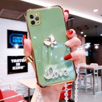 新款苹果12手机壳女硅胶防摔iPhone12mini网红潮全包12proMax软壳 牛油果绿+LOVE蝴蝶+水晶挂绳 苹