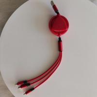 3A华为数据线三合一 快充苹果手机充电线一拖三拉伸 安卓数据线 2A新款中国红