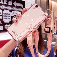 OPPOR9s手机壳R9sPlus腕带硅胶保护套r9全包防摔r9S网红防软壳SK [樱花粉]创意腕带+斜跨挂绳+钢化膜