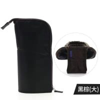 日本笔袋多功能轻便学生文具盒ins简约可立式笔袋笔筒 外黑拉链棕(大号)
