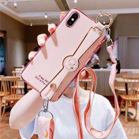 苹果XS手机壳iPhoneXSMAX硅胶XR保护套苹果X软壳电镀腕带XS MAX女 [樱花粉]时钟腕带+斜挎绳+钢化膜