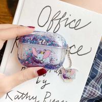 卡通亮片流沙壳适用AirPods保护套苹果1/2/Pro苹果无线蓝牙耳机盒 紫色亮片流沙小飞象+同款挂件 Airpods