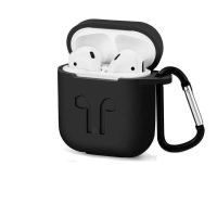 Airpods保护套苹果1/2代保护壳液态硅胶蓝牙无线耳机ipod充电盒子 黑色(送登山扣) 耳机套加金属防尘贴