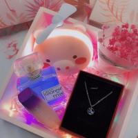 情人节生日礼物送女朋友闺蜜s925纯银人鱼泪项链创意ins实用礼物 人鱼泪+口红+香水+小电扇+小干花 礼盒礼袋+灯串