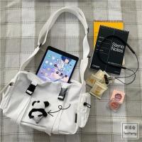 韩国Chic复古工装港风学生帆布包男 ulzzang中性日系原宿斜挎包女 4488白色 加熊猫（关注送礼）