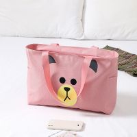 差旅行袋男女手提包行李箱挂袋可套拉杆箱单肩休闲大包衣服收纳袋 粉色小熊增强干湿款 [大号]