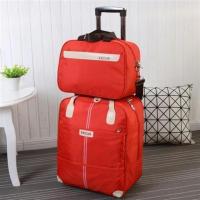 收纳户外包拉杆包学生行李包流行住校可拉帆布时尚男女旅行包情侣 红色套装(拉杆包 +手提包) 大