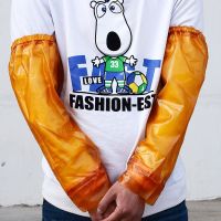 防水袖套不渗水防油耐磨加长加大加厚牛筋防水耐酸碱工业石材套袖 黄色 加厚石材袖套2双