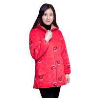 加绒加厚罩衣女冬季韩版修身拉链羽绒服加棉外套成人短款棉袄护衣 红底爱心 M码100斤以内