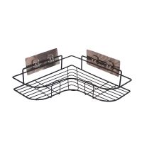 免打孔卫生间置物架厨房置物架三角转角无痕壁挂浴室三角架置物架 黑色 加大转角架2个[送双钩胶片承重好]