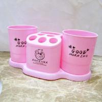 创意浴室卫生间双杯洗漱架情侣放牙刷牙膏洗漱杯子牙具座单杯 双杯+架(红色