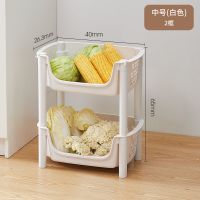 厨房置物架落地多层果蔬菜架子用品菜篮子储菜筐收纳神器家用大全 象牙白 4框+菜盒+轮子(大号)