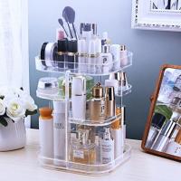 360度可旋转透明化妆架化妆盒子护肤品整理架化妆品架子收纳架盒 透明(方形口红架C)
