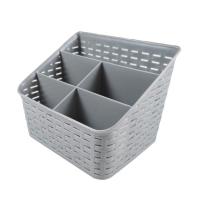 创意仿藤编收纳盒 办公桌面客厅 多功能化妆品摇控器收纳整理架 天空灰 【两个装】