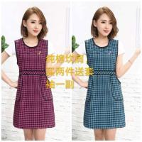 新款围裙女款时尚舒适厨房工作服防油污束腰显身型网红款大中小码 坎肩玫红色加蓝色送套袖 大款1.65米以上170斤以内