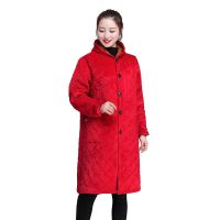 2020冬季新款成人女棉衣罩衣加绒加厚中老年女保暖工作服厨房围裙 大红色鸽子/美女贴片 XL【80-110斤】