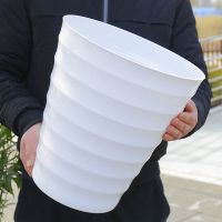 加厚塑料螺纹花盆白色黑色仿瓷树脂花盆送托盘盆景植物大型塑料盆 白色特大口径33厘米 4个盆+托