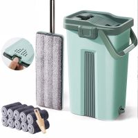 刮刮乐免手洗平板拖把桶家用木地板干湿两用旋转网红懒人拖地神器 绿色豪华刮刮乐拖把共10布+赠品