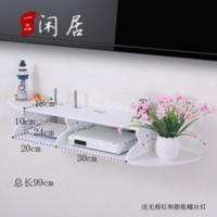 创意墙上电视机顶盒架免打孔置物架客厅路由器收纳盒壁挂卧室隔板 双格加长机顶盒