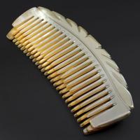 越南牦牛角梳子家用卷发防静电脱发真角梳牛角梳按摩长发男女月梳 精品牛角宽齿月梳长17CM