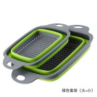 厨房多功能洗菜神器折叠沥水篮洗菜盆洗水果家用伸缩果盘创意收纳 绿色 两个大号(圆形)