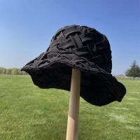 韩国夏天透气网红街头平顶渔夫帽子女防晒折叠遮阳盆帽时尚潮学生 黑色 送冰袖