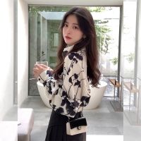 新款法式复古时尚宽松慵懒气质日落玫瑰衬衫女