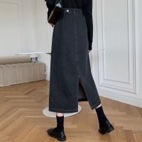 黑色牛仔半身裙女春季2022新款高腰显瘦中长款A字裙气质百搭裙子