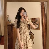 法式初恋甜美连衣裙长款夏季宽松收腰复古温柔风v领碎花裙子女