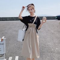 设计感小众假两件连衣裙女夏2021新款收腰显瘦时尚单肩吊带中长裙
