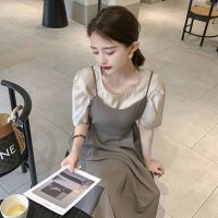 夏季新款系带宽松中长款雪纺连衣裙上衣套装温柔优雅两件套