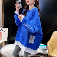 洋气假两件拼接卫衣女新款春秋中长款ins港风chic上衣外套潮