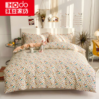 红豆家纺 全棉四件套纯棉简约可爱亲肤床单被套床上用品宿舍套
