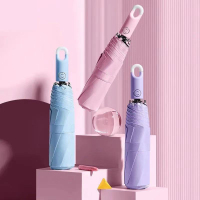 胜雨(SHENGYU)自动雨伞女士折叠伞纯色晴雨伞简约商务自动伞抗风三折伞女士黑胶遮阳伞晴雨两用伞