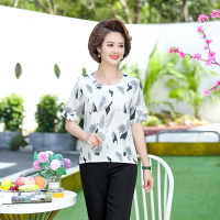 妈妈装2022新款印花简约舒适雪纺短袖C55-1