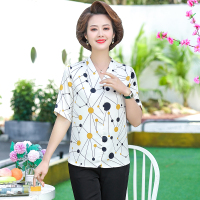 妈妈装2022新款文艺范V领波点短袖C65