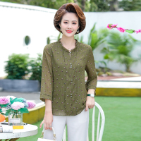 妈妈装2022新款三色碎花木耳边圆领七分袖舒适妈妈装C28