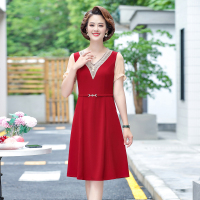妈妈装2022新款系V领花边袖气质减龄连衣裙C83