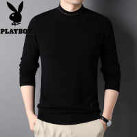 花花公子青年男士100全羊毛衫厚潮时尚个性字母半高领男装毛衣服冬季新款