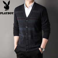 花花公子品牌新款男装服饰100纯羊毛衫男士开衫针织衫中年男式毛衣外套厚