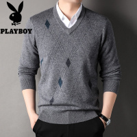 花花公子品牌新款男装服饰V领100羊毛衫男士针织衫中年男式毛衣打底衫厚款