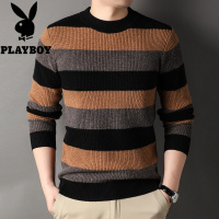 花花公子品牌新款男装服饰条纹全羊毛衫男士针织衫休闲男式毛衣打底衫厚