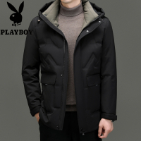 花花公子品牌加大210码中长款羽绒服男士外套厚男装上衣2023新款