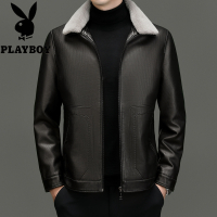 花花公子品牌服饰男装PU皮羽绒服男士外套可拆毛翻领中年加厚新款