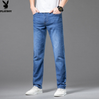花花公子品牌夏季新款棉弹直筒男士牛仔裤薄款中腰商务休闲大码宽松长裤子